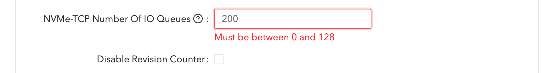 Typing 200: error while typing, clamped to 128 on blur.